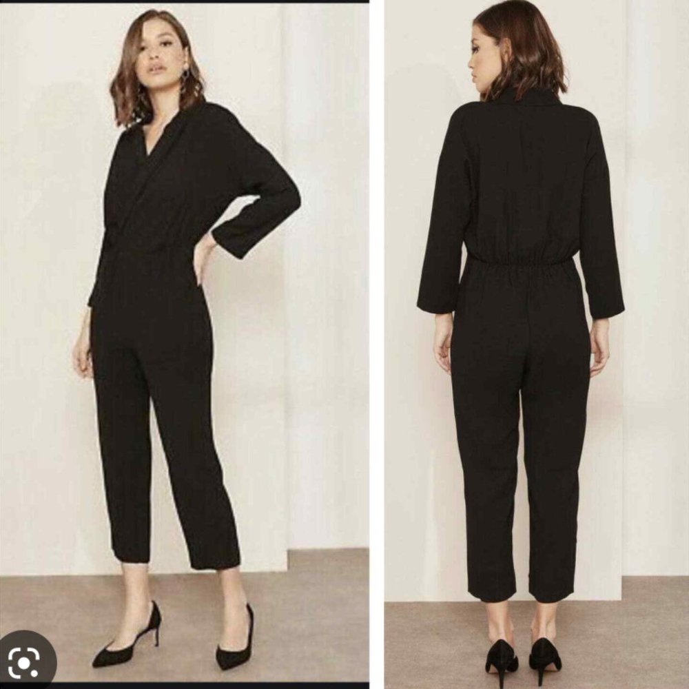 NWT J.CREW Black Crepe Lapel Ankle Crop Jumpsuit Women's Size 4